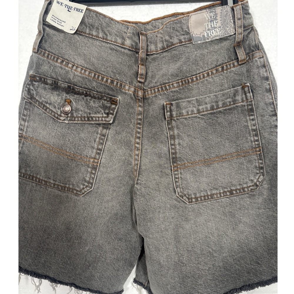 We The Free Shorts Women 26 Grey Boomerang High Rise Long Crossover Waist Denim - Picture 7 of 12